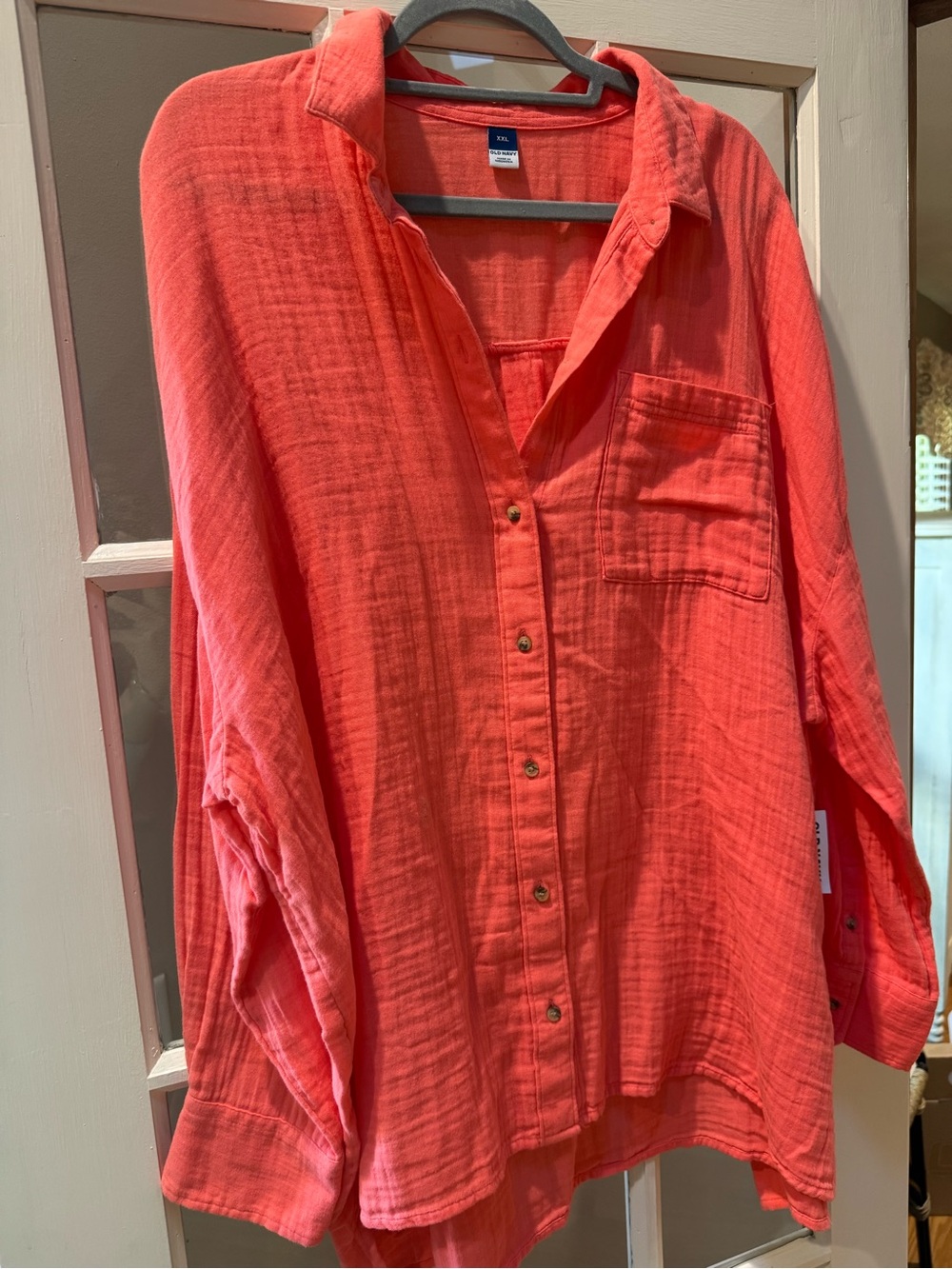 Old Navy Coral Button-Down Gauze Shirt